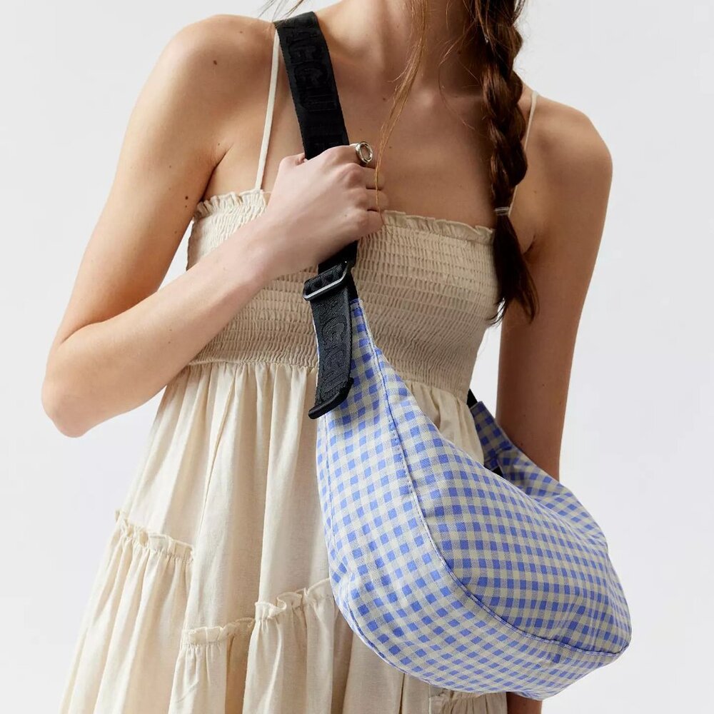 NWT Baggu Crescent Bag Medium - Blue Gingham